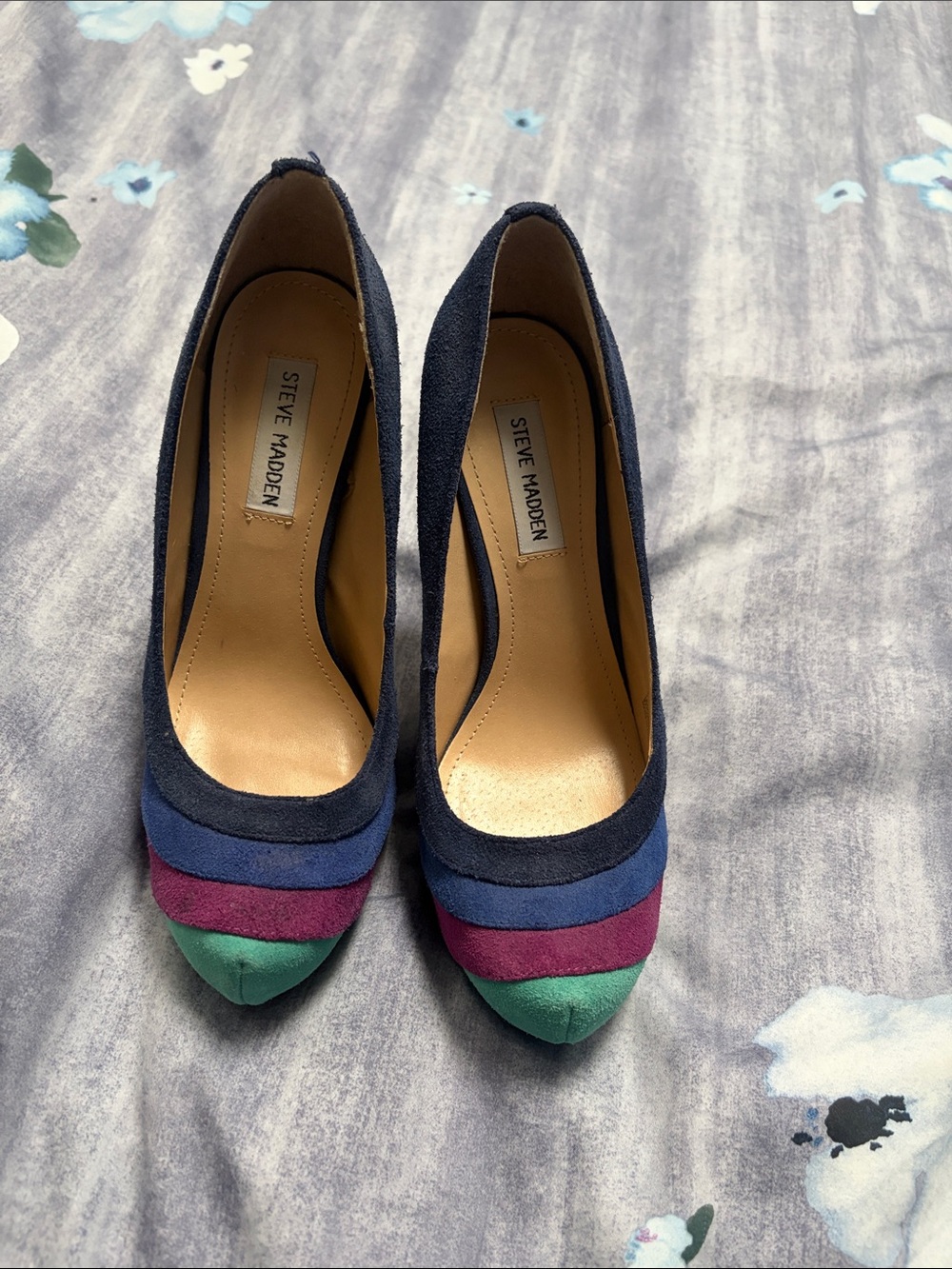 Steve Madden Colorblock Suede Pumps in Navy, Blue, Purple, Green